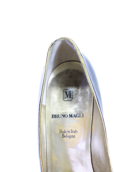 Bruno Magli Womens Chunky Heel Slip On Pumps Black Gold Size 8.5