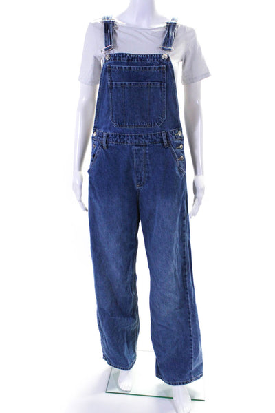 Stradivarius Womens Relaxed Fit Straight Leg Denim Overall Blue Size M