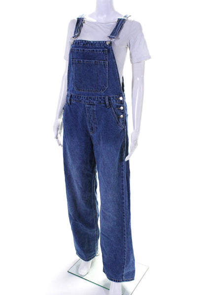 Stradivarius Womens Relaxed Fit Straight Leg Denim Overall Blue Size M