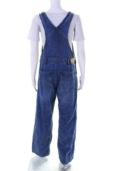 Stradivarius Womens Relaxed Fit Straight Leg Denim Overall Blue Size M