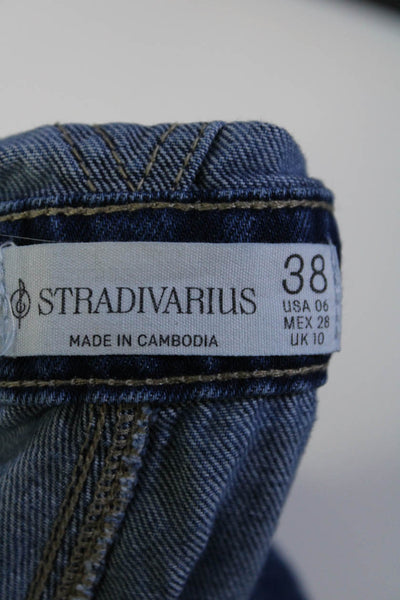 Stradivarius Womens Relaxed Fit Straight Leg Denim Overall Blue Size M