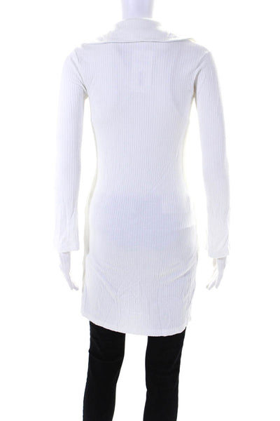 LNA Womens Long Sleeve Ribbed Knit Hook Eye Closure Collared Dress White Size XS