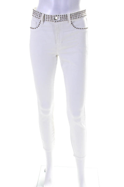 L'Agence Womens Margo Studded Waist High Rise Skinny Leg Jeans White Size 27