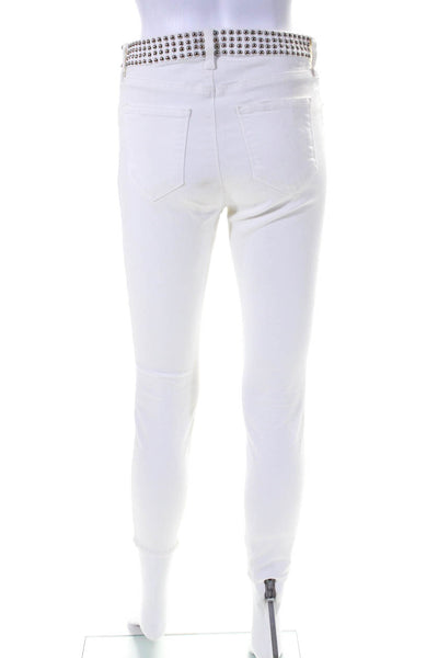 L'Agence Womens Margo Studded Waist High Rise Skinny Leg Jeans White Size 27