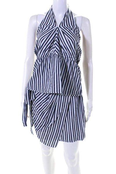 The Jetset Diaries Womens Striped Cornflower Halter Top Skirt Set Blue Size Medi