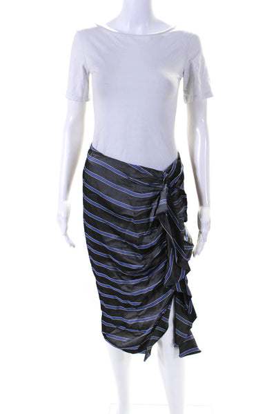 Veronica Beard Womnens Striped Ruffled Front Maxi Skirt Gray Blue Size 6