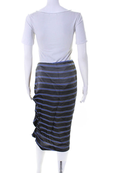 Veronica Beard Womnens Striped Ruffled Front Maxi Skirt Gray Blue Size 6