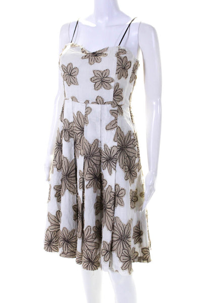 Tibi Womens Embroidered Floral Pi9rnt Strapless A Line Dress White Brown Size 8