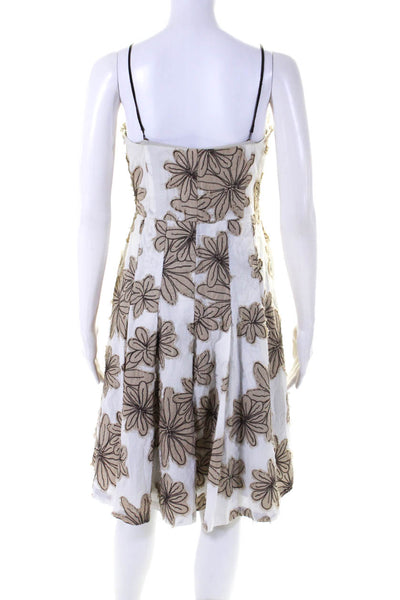 Tibi Womens Embroidered Floral Pi9rnt Strapless A Line Dress White Brown Size 8