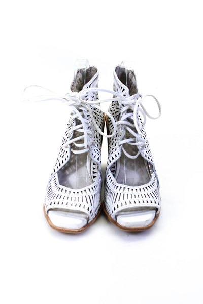 Jeffrey Campbell Womens Leather Textured Square Toe Wedge Heels White Size 9.5