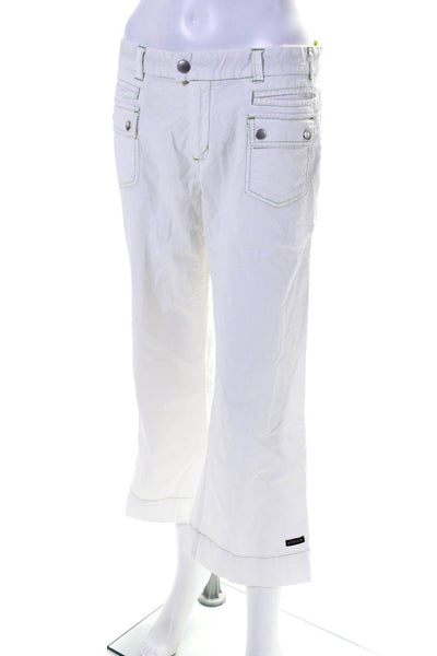 Athleta Womens Cotton Snapped Buttoned Zipped Straight Leg Pants White Size 8