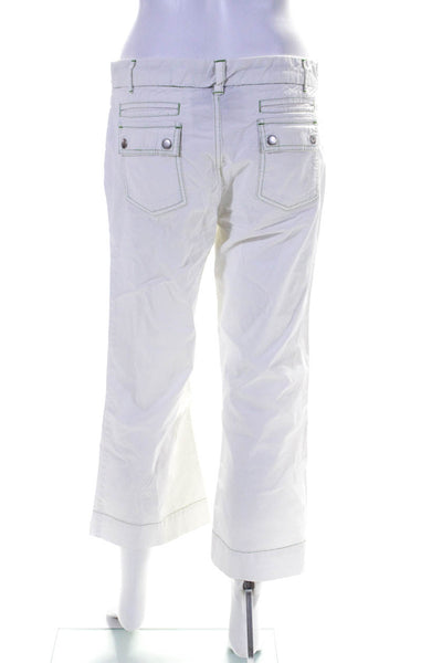 Athleta Womens Cotton Snapped Buttoned Zipped Straight Leg Pants White Size 8