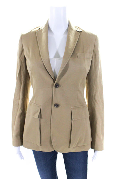 Ralph Lauren Blue Label Womens Two Button Light Jacket Mocha Beige Cotton Size 2