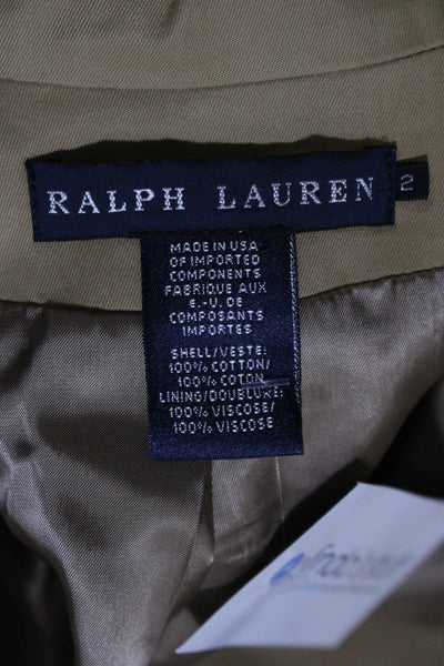 Ralph Lauren Blue Label Womens Two Button Light Jacket Mocha Beige Cotton Size 2