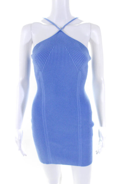 Anna Quan Womens Sleeveles Spaghetti Strap Rib Knit Dress Blue Size 4