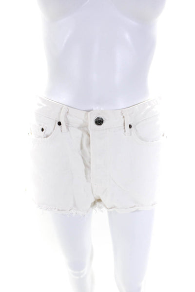 Grlfrnd Womens Button Front Distressed Shorts Denim White Size 28