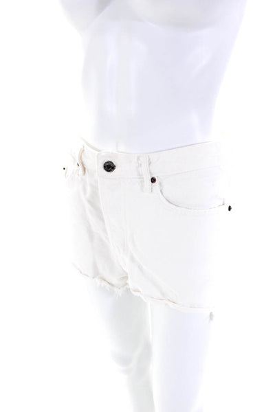 Grlfrnd Womens Button Front Distressed Shorts Denim White Size 28