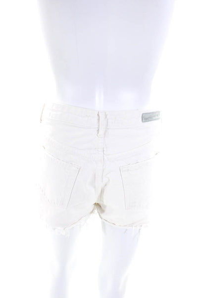 Grlfrnd Womens Button Front Distressed Shorts Denim White Size 28