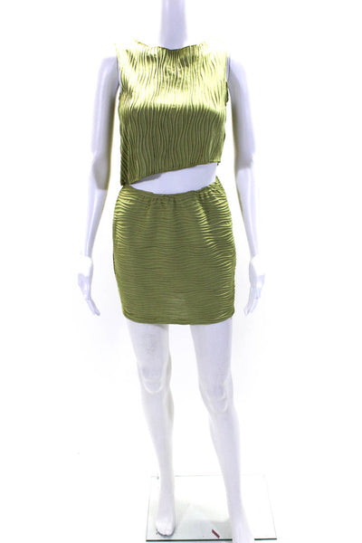 Superdown Womens 2 Piece Textured Asymmetric Top Skirt Set Green Size S