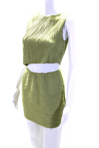 Superdown Womens 2 Piece Textured Asymmetric Top Skirt Set Green Size S