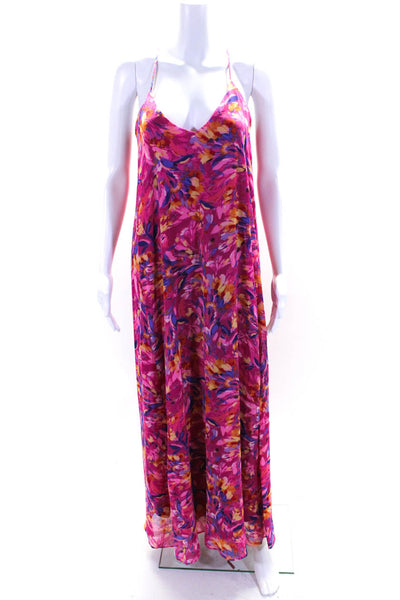 Nicole Miller Womens Floral Print V Neck Sleeveless Sun Dress Pink Size Medium