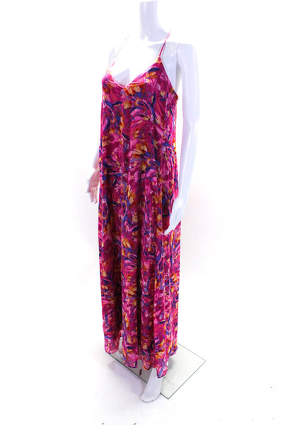 Nicole Miller Womens Floral Print V Neck Sleeveless Sun Dress Pink Size Medium