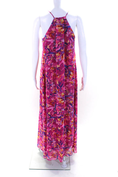 Nicole Miller Womens Floral Print V Neck Sleeveless Sun Dress Pink Size Medium