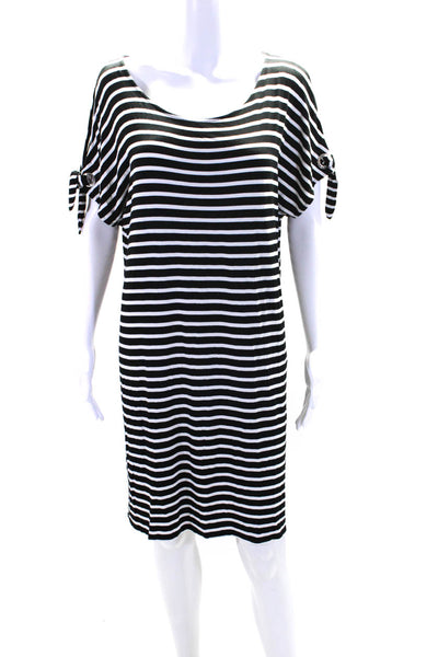 Calvin Klein Womens Striped Short Sleeves Shirt Dress Black White Size Medium