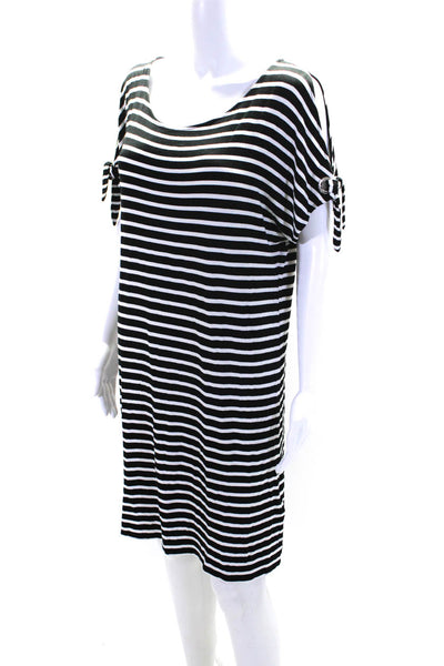 Calvin Klein Womens Striped Short Sleeves Shirt Dress Black White Size Medium