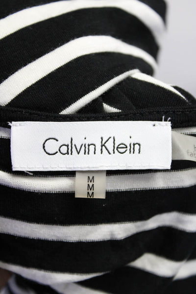 Calvin Klein Womens Striped Short Sleeves Shirt Dress Black White Size Medium