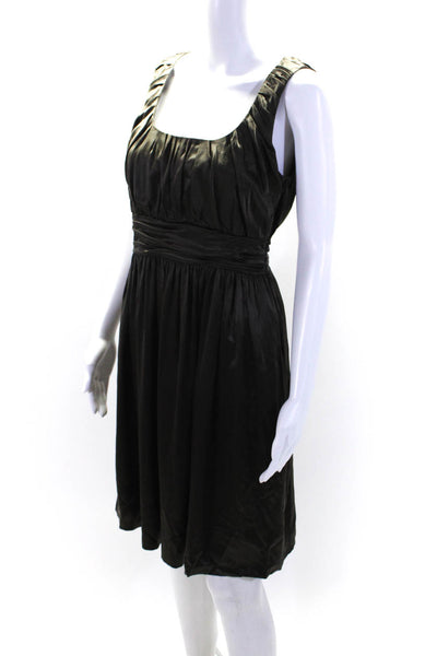 DKNY Womens Silk Scoop Neck Sleeveless A Line Dress Dark Steel Gray Size 6