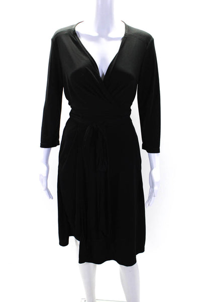 DKNY Womens Long Sleeves Knee Length Belted A Line Wrap Dress Black Size Small