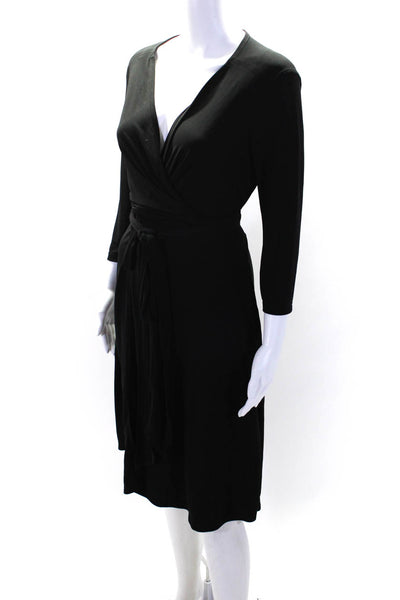 DKNY Womens Long Sleeves Knee Length Belted A Line Wrap Dress Black Size Small