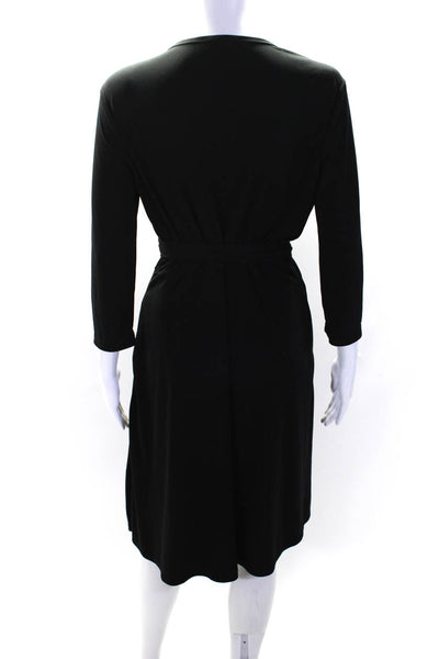 DKNY Womens Long Sleeves Knee Length Belted A Line Wrap Dress Black Size Small