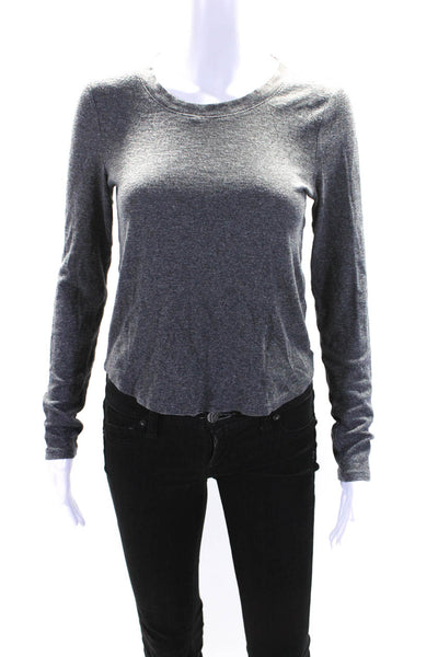 Madewell Womens Ribbed Crew Neck Long Sleeve Crop Tee Shirt Gray Size Medium