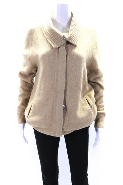 Dorfit Womens Long Turtleneck Snap Sweater Jacket Cardigan Beige Size Small