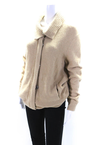 Dorfit Womens Long Turtleneck Snap Sweater Jacket Cardigan Beige Size Small