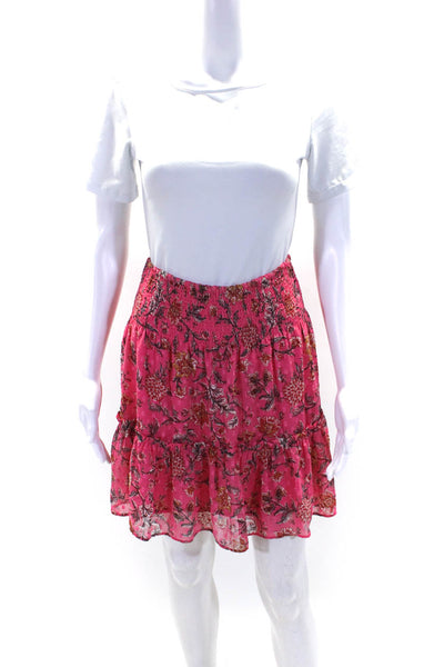 Joie Womens Elastic Waist Tiered Chiffon Floral Mini Skirt Pink Size Extra Small