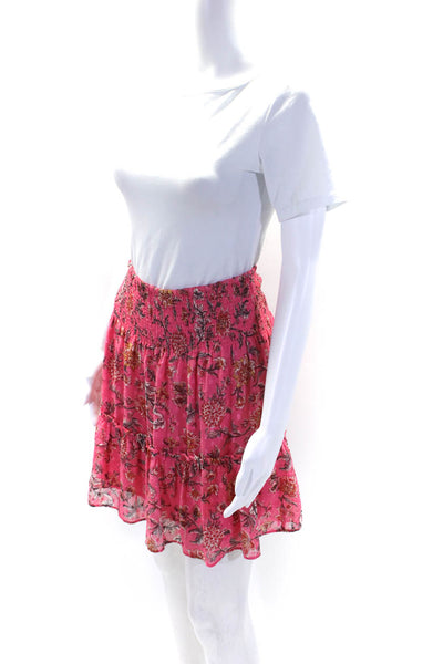 Joie Womens Elastic Waist Tiered Chiffon Floral Mini Skirt Pink Size Extra Small