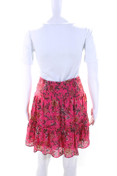 Joie Womens Elastic Waist Tiered Chiffon Floral Mini Skirt Pink Size Extra Small