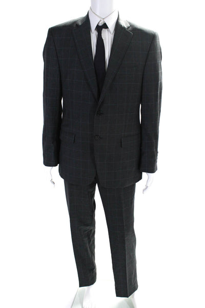 Lauren Ralph Lauren Mens Window Pane Stripe Blazer Pants Suit Gray Size EUR42