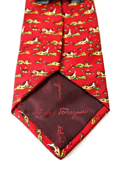 Salvatore Ferragamo Mens Silk Graphic Print Wrapped Classic Tie Red Size OS