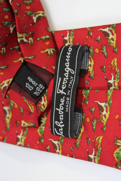 Salvatore Ferragamo Mens Silk Graphic Print Wrapped Classic Tie Red Size OS