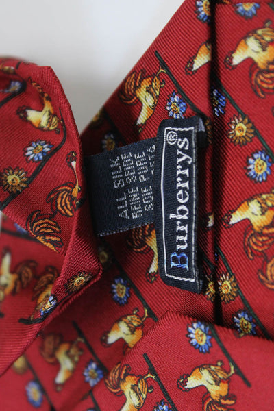 Burberry Mens Silk Animal Graphic Print Wrapped Classic Tie Red Size OS