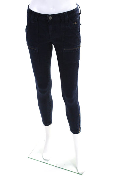 Joie Womens Twill Cargo Mid Rise Zip Up Slim Cut Cargo Pants Navy Blue Size 25