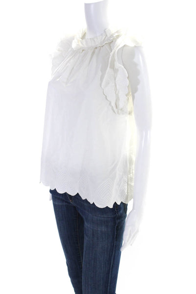 Sea Womens Cotton Heart Embroidered Flutter Sleeve Blouse Top White Size 2