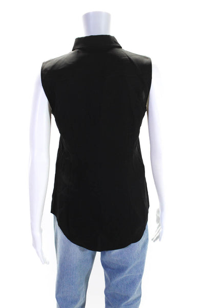 Theory Womens Solid Black Silk Collar Sleeveless Button Down Blouse Top Size P