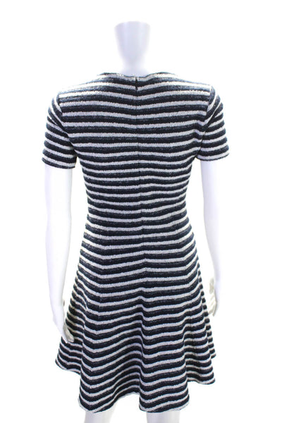 Theory Womens Navy Cotton Textured Striped Short Sleeve Fit & Flare Dress Size 2