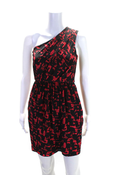 Shoshanna Womens Red Silk Printed One Shoulder Sleeveless Shift Dress Size 0