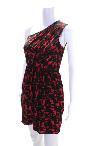 Shoshanna Womens Red Silk Printed One Shoulder Sleeveless Shift Dress Size 0